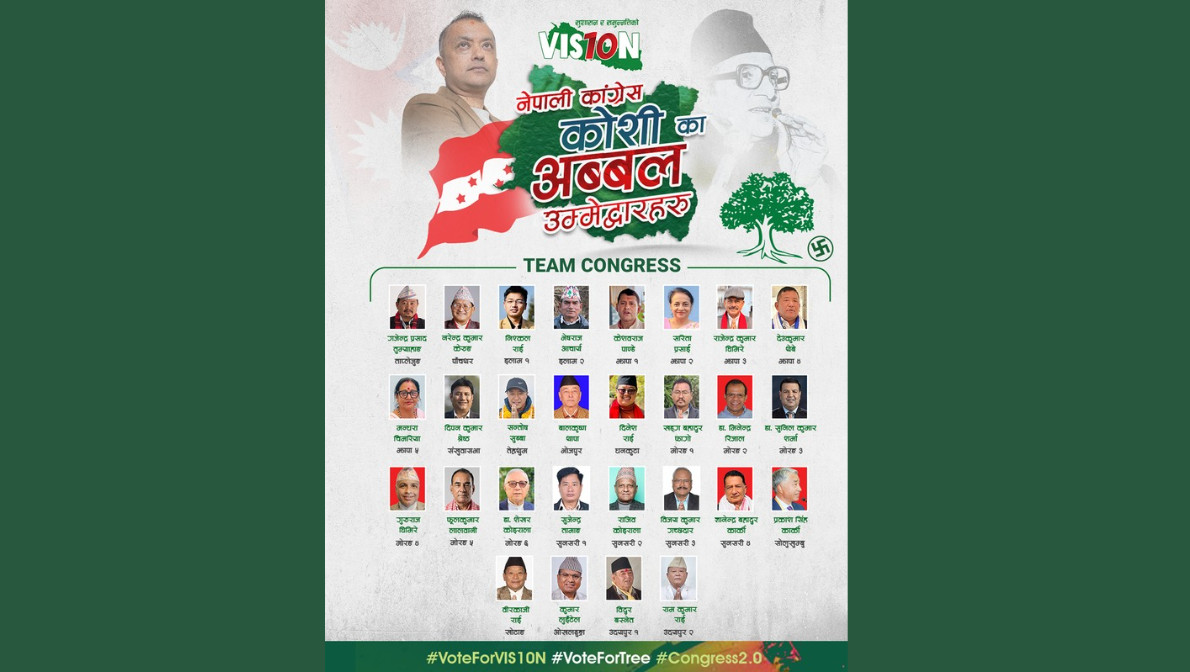 यस्तो छ काठमाडौं उपत्यकाको विकासका लागि कांग्रेसका १५ उम्मेदवारको भिजन १० प्रतिज्ञा पत्र